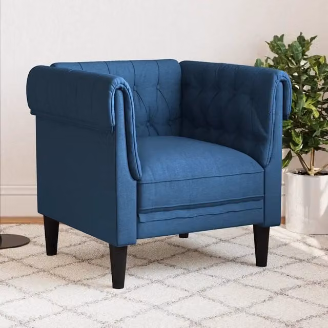 Poltrona Chesterfield blu in tessuto vidaXL con braccioli e struttura in legno
