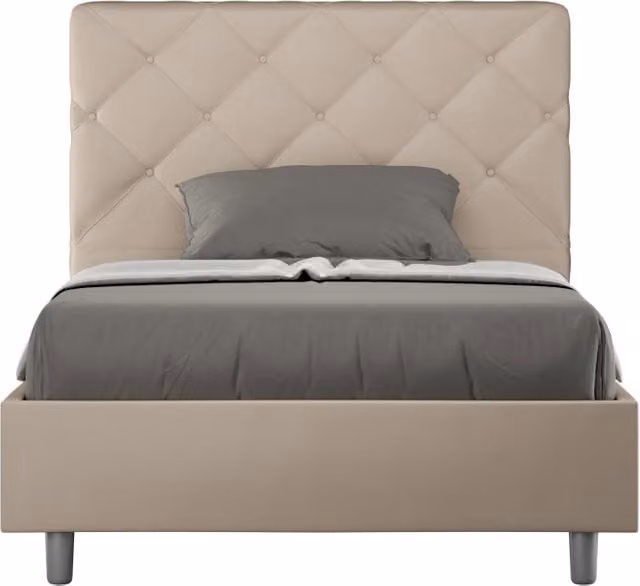 Letto singolo BS COM con rete imbottita in similpelle color beige, L: 100 cm, P: 210 cm