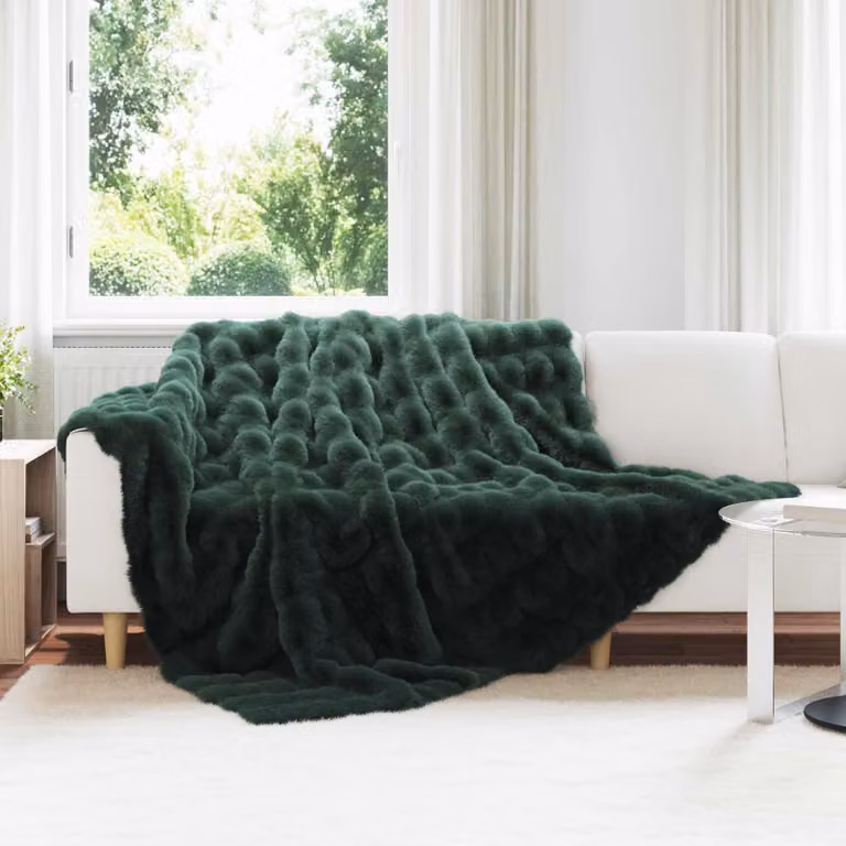 Coperta antiscivolo vidaXL in ecopelliccia di coniglio verde scuro L/P: 270 x 240 cm