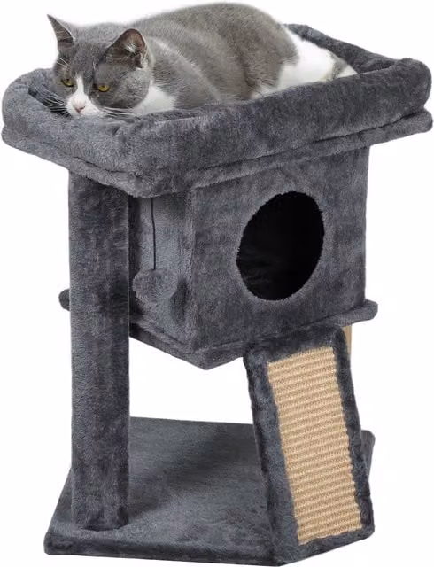 Albero tiragraffi PawHut con casa per gatti, piattaforma per sdraiarsi e giochi integrati, Beige, L 40 x P 40 x H 57 cm