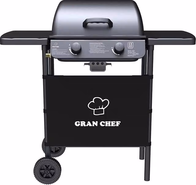 Barbecue a Gas George a 2 Fuochi con Accensione Piezoelettrica in Acciaio Smaltato Nero