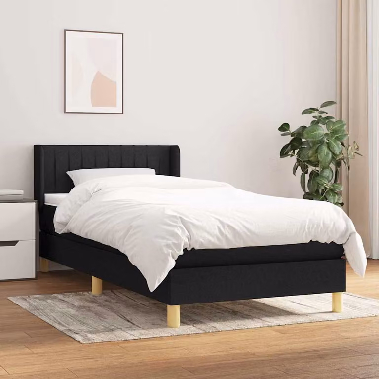 vidaXL Giroletto a Molle con Materasso Ibrido in Tessuto Nero, L/P/H: 90 x 200 x 43 cm