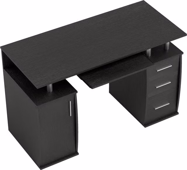 Scrivania per computer HOMCOM moderna con vassoio tastiera e 3 cassetti, colore nero, L: 120 cm, P: 55 cm