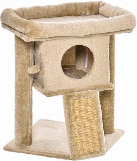 Albero per Gatti PawHut in Peluche Marrone e Beige con Casetta, Tiragraffi in Juta e Giocattoli Integrati