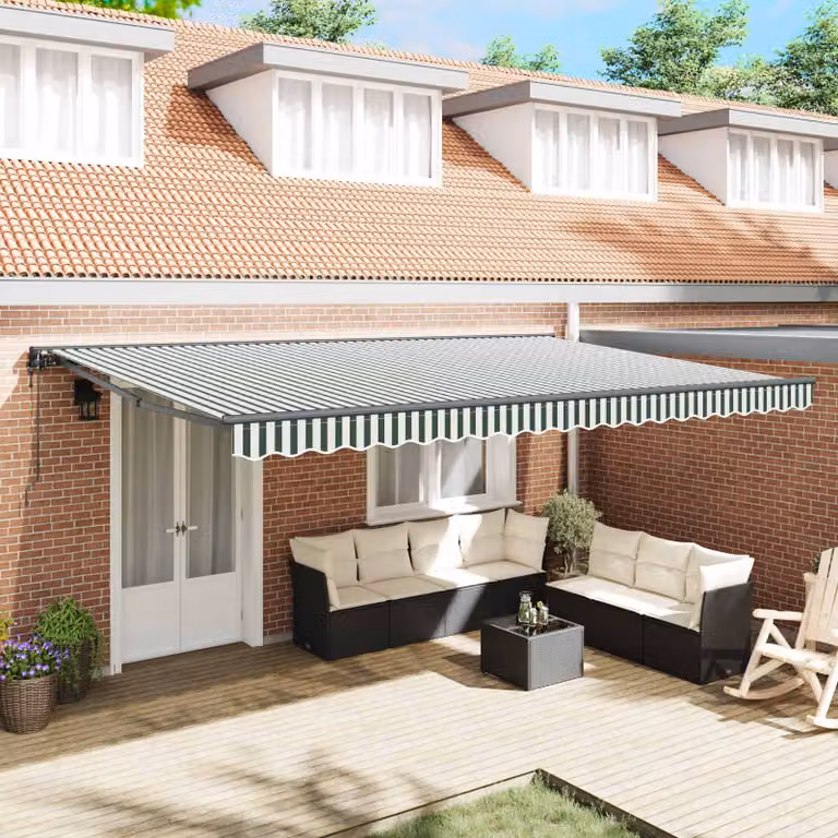 Tenda da sole semi-cassonetto vidaXL in alluminio e poliestere, Verde, Bianco e Nero, L: 500 cm x H: 300 cm