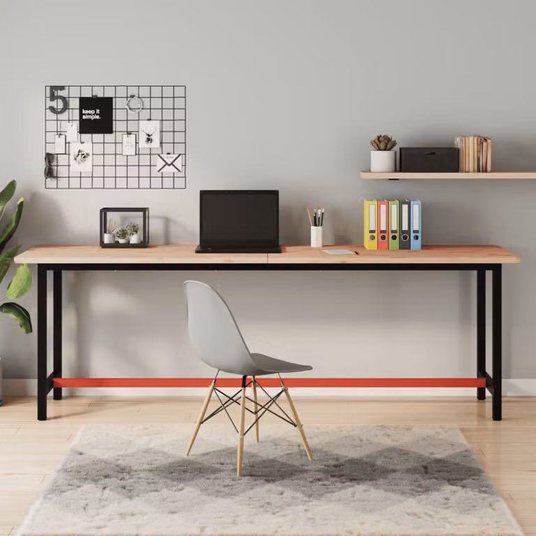 vidaXL Banco da Lavoro in Legno di Faggio e Metallo, L 220 cm x P 55 cm x H 81,5 cm