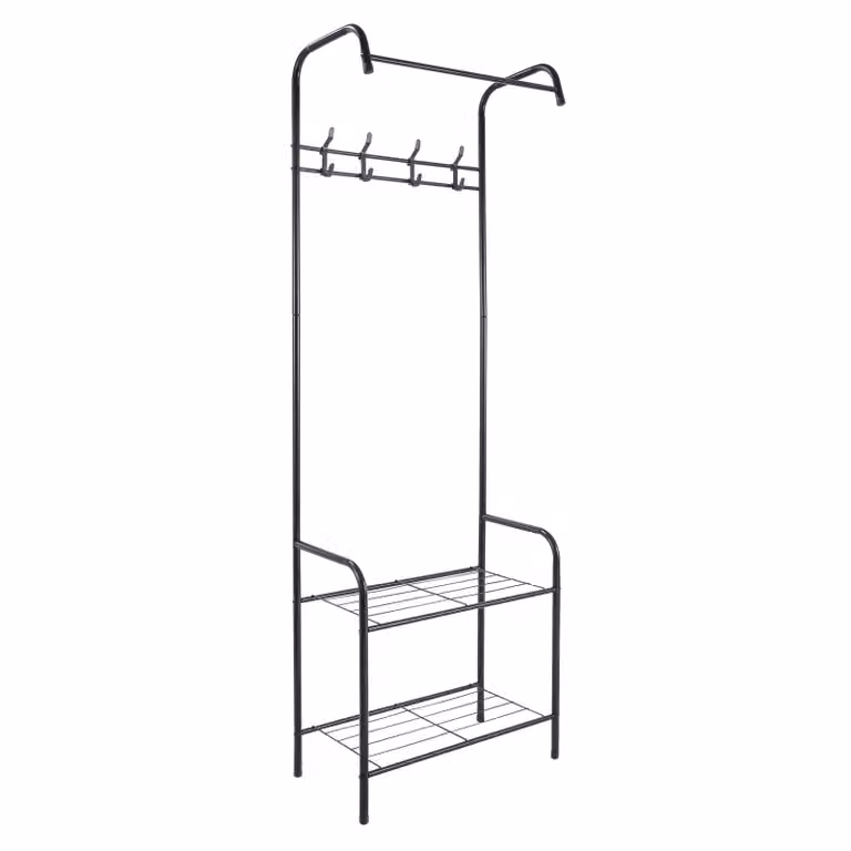 Appendiabiti Vestiamo Casa in metallo nero con 2 ripiani e 4 ganci, H 170 cm x L 61 cm x P 30 cm