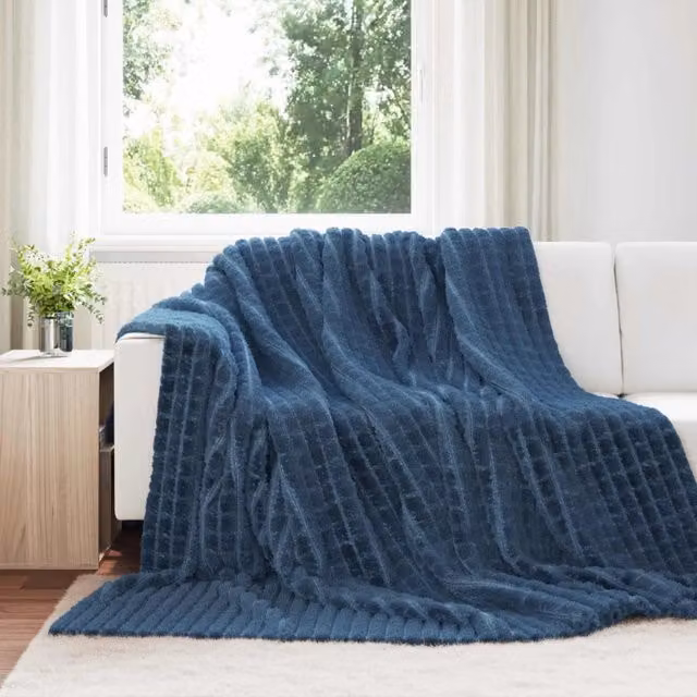 Set di 6 coperte in pile vidaXL blu navy L 270 cm x P 240 cm