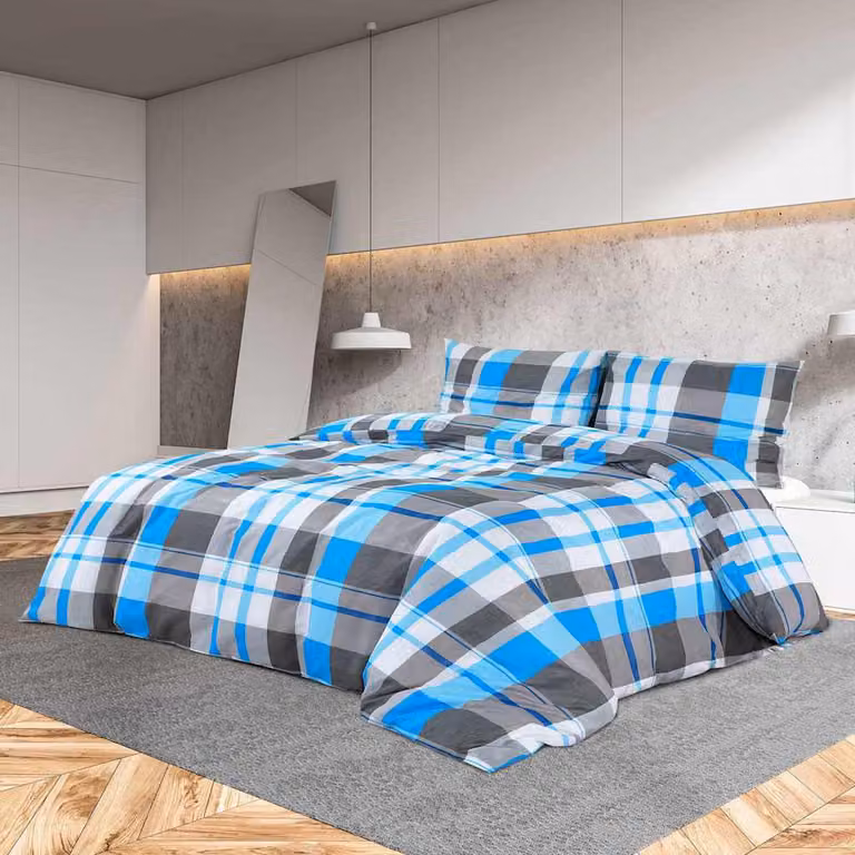 Set Copripiumino e Federe vidaXL in Cotone Blu e Grigio 200x200 cm