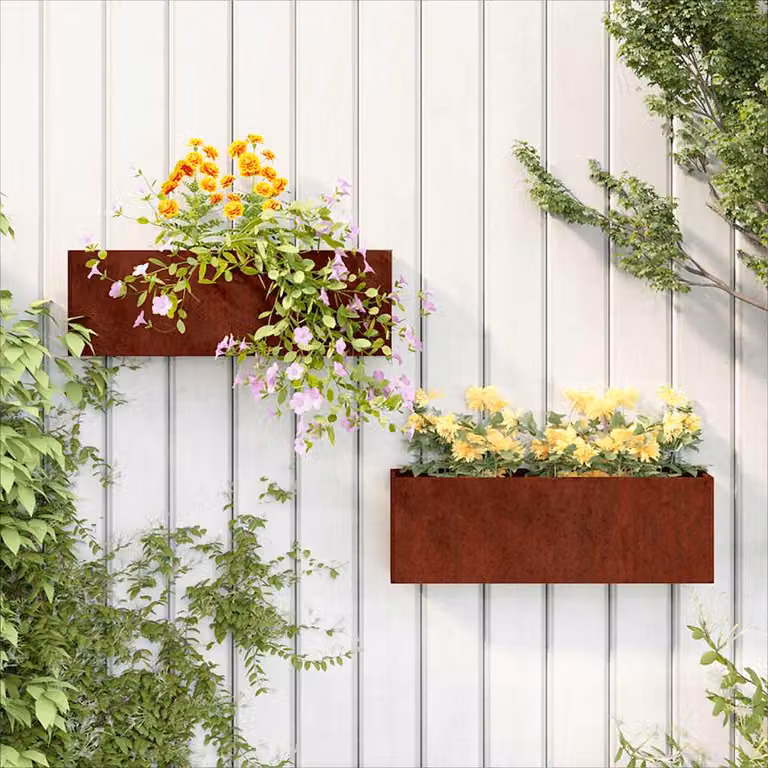 Set di 2 fioriere da parete vidaXL in acciaio Corten color ruggine, L: 53 cm, P: 17 cm, H: 10 cm