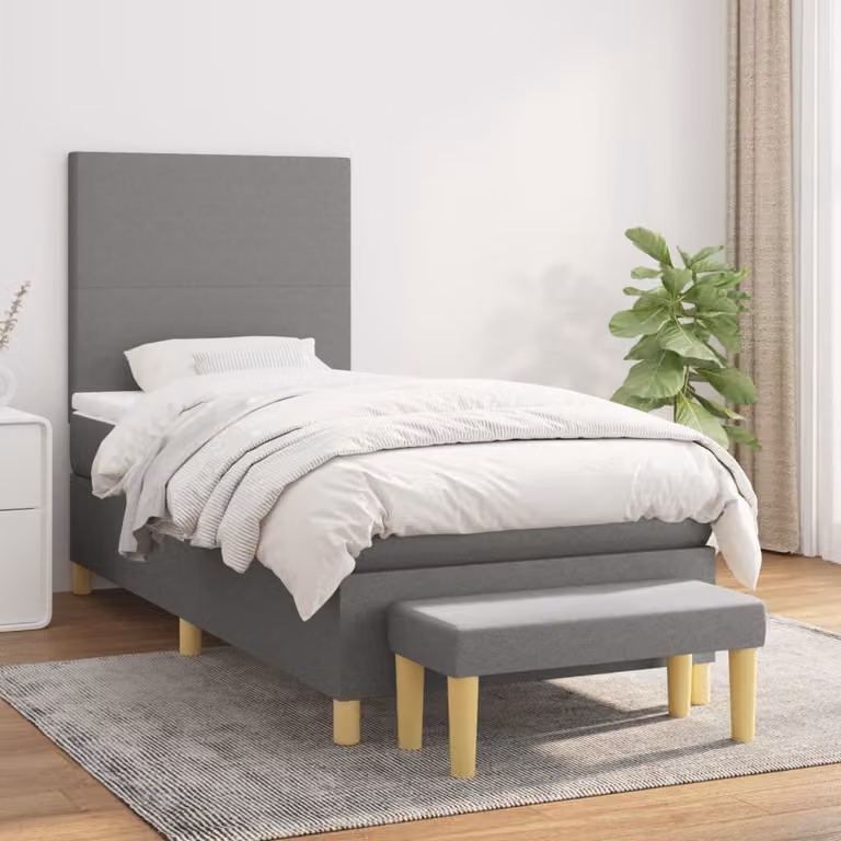 vidaXL Giroletto a Molle Ibrido con Materasso in Tessuto Grigio e Bianco, L/P/H: 90 x 200 x 128 cm