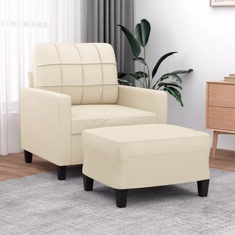 vidaXL Poltrona Relax con Poggiapiedi Beige in Similpelle e Imbottitura in Schiuma