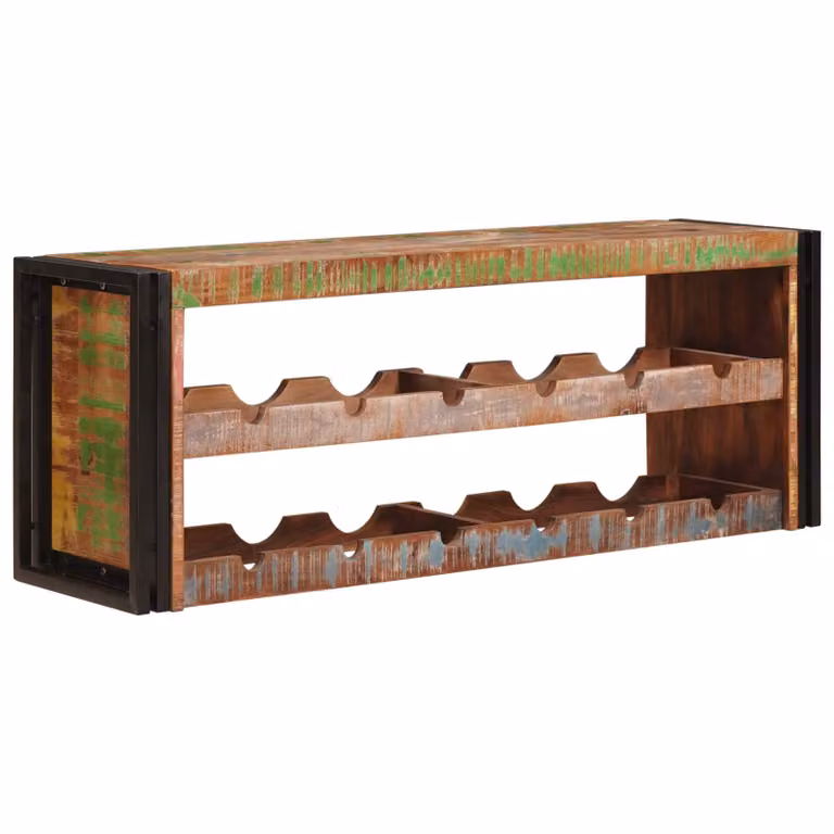 vidaXL Portabottiglie in Stile Industrial in Legno Massello e Metallo, Marrone e Multicolore, L 120 x P 45 x H 33 cm