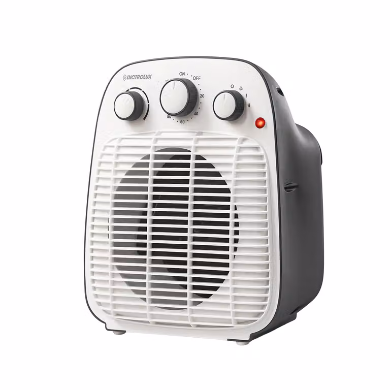 Termoventilatore Verticale Dictrolux HF2020 da 2000 Watt, Bianco e Grigio, con Termostato, Timer e Protezione Antivolto