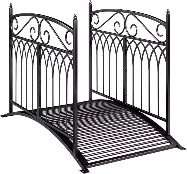 Ponte da giardino in metallo XYLO nero con ringhiere di sicurezza stile antico, Lunghezza: 135,5 cm