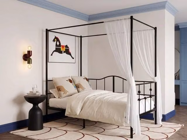 Letto a baldacchino moderno singolo BELIANI in metallo nero L/P/H: 90 x 200 x 207 cm