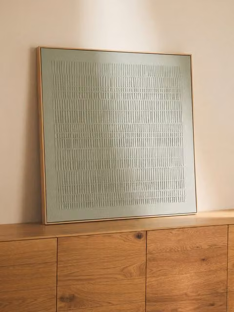 Quadro Calm verde Kenay Home con stampa su tela e dettagli grafici