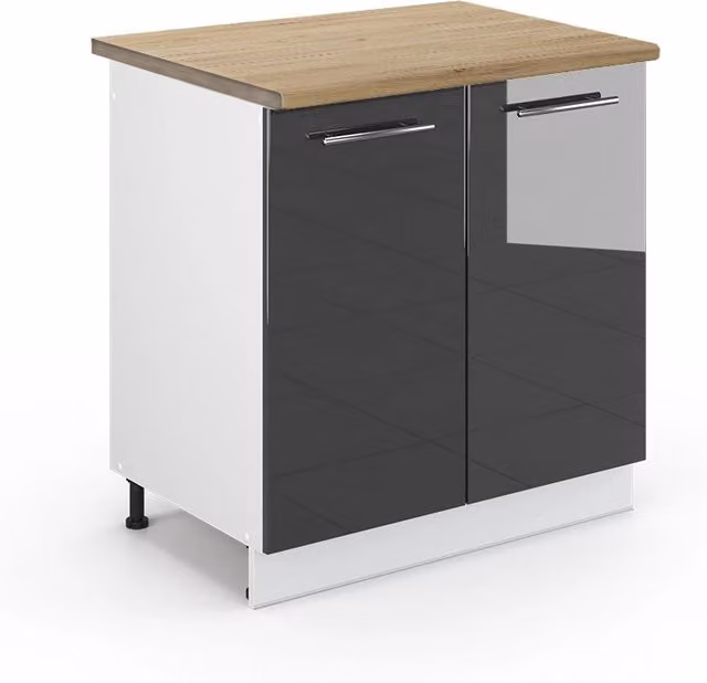 Mobile lavello cucina Fame-Line Vicco moderno antracite lucido e bianco con piano in rovere, L: 80 cm, H: 82 cm, P: 60 cm