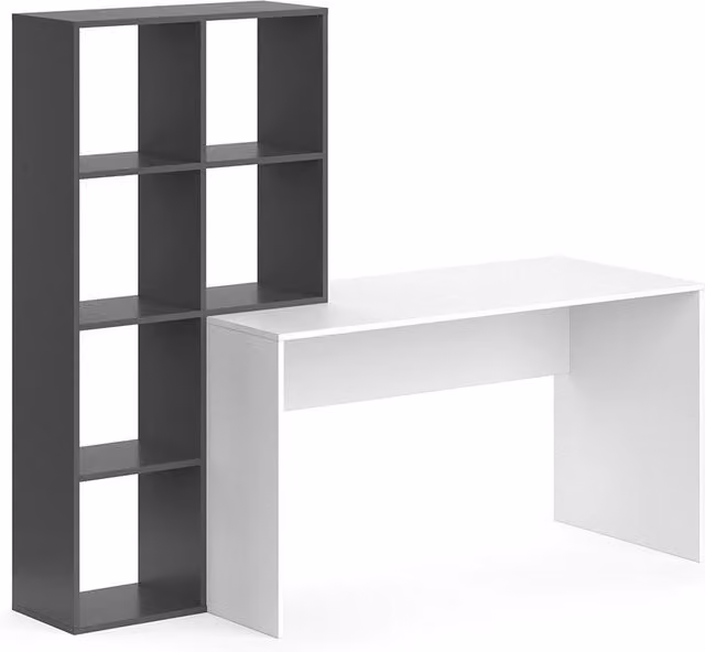 Scrivania moderna Vicco Mara con ripiani, Bianco e Antracite, L: 166.8 cm, P: 59 cm, H: 76.7 cm