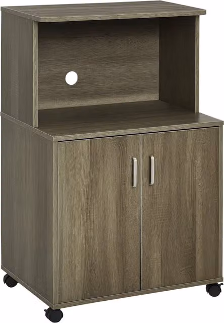 Mobile Cucina Multiuso HOMCOM con Ripiano per Microonde e 4 Ruote, Armadietto in Legno Colore Marrone e Grigio, L: 60.4 cm, P: 40.3 cm, H: 97 cm