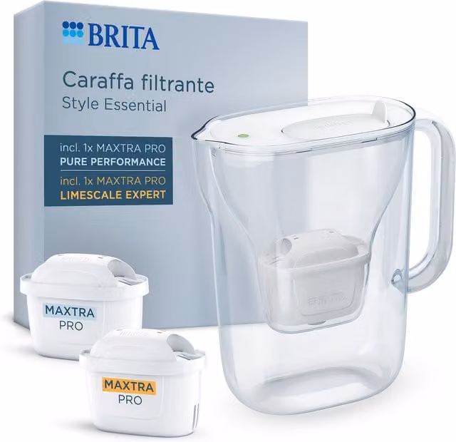 Set caraffa filtrante Brita Style Essential bianca con coperchio e 2 filtri