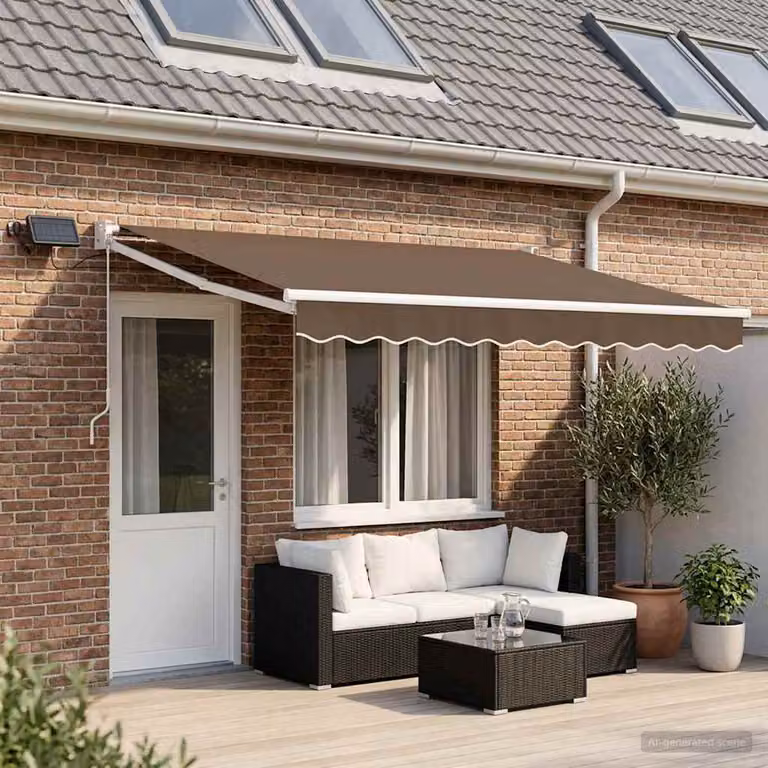 Tenda retrattile manuale con LED vidaXL in poliestere e acciaio, montaggio a parete, disponibile nei colori beige, bianco o marrone