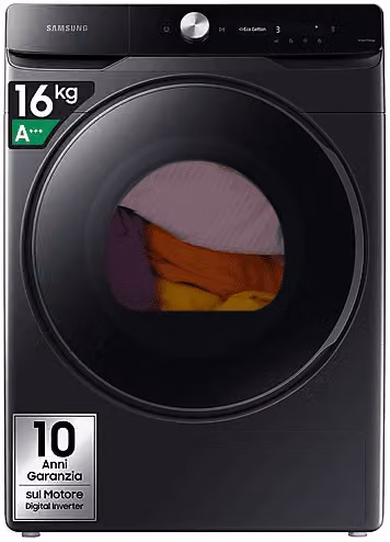 Asciugatrice a pompa di calore Samsung DV16DG8600BVU3, Carico frontale, 16 kg, Nero, Classe C, Profondità: 84,4 cm