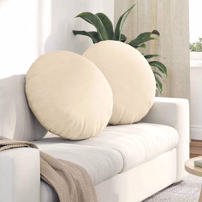 Set di 2 cuscini per seduta rotondi vidaXL in tessuto a coste beige Ø60 x 21 cm