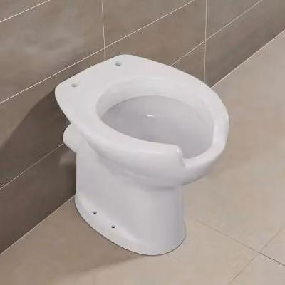 Wc per anziani e disabili con apertura frontale e scarico a parete in ceramica bianca L: 58,0 cm, P: 49,0 cm, H: 38,5 cm