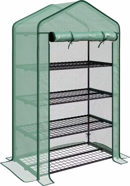 Serra da giardino per balcone Outsunny con 4 ripiani, struttura in acciaio zincato e telo in PE ad alta densità, verde, L 90 cm x P 49 cm x H 160 cm