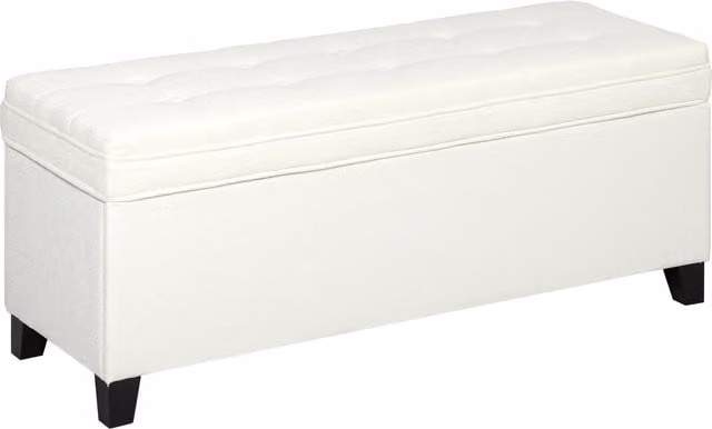 HOMCOM Banco da Archiviazione con Coperchio Ribaltabile e 2 Cerniere di Sicurezza per Camera da Letto o Soggiorno, Colore Crema, L 120 x P 40 x H 48 cm