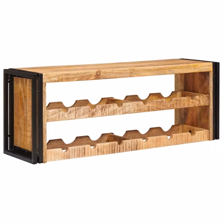 vidaXL Portabottiglie in Legno di Mango Massiccio e Metallo, Stile Industriale, Marrone, L 120 x P 45 x H 33 cm