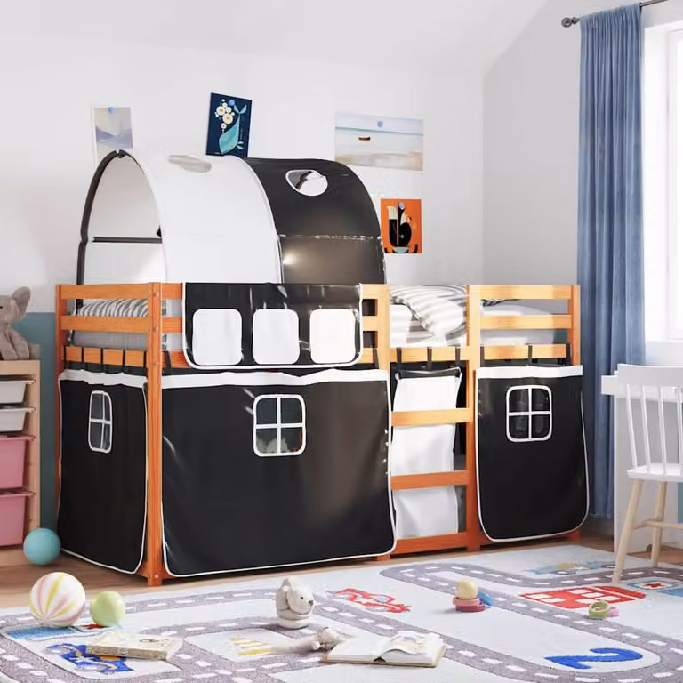 vidaXL Letto a Castello per Bambini in Legno di Pino, Bianco e Nero, L/P/H: 90 x 190 x 195,5 cm
