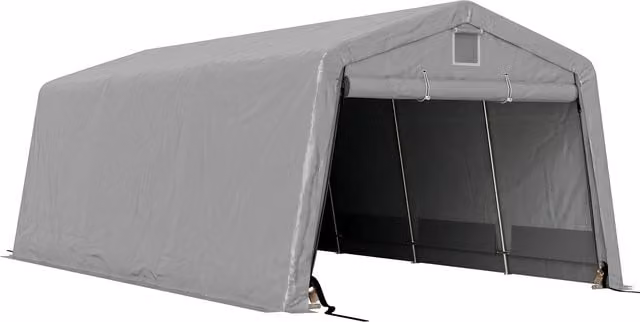 Tendone Carport Outsunny per Auto e Feste con 2 Finestre Laterali in Acciaio Zincato e PE, Grigio Chiaro, L: 618 cm, P: 265/330 cm, H: 240/330 cm