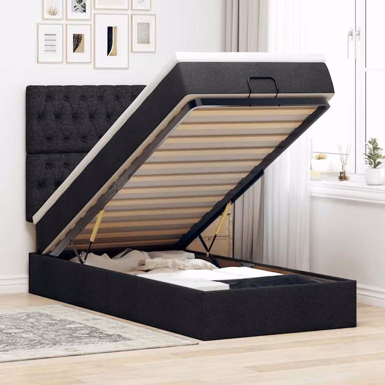 vidaXL Pouf Letto con Materasso Nero e Bianco in Tessuto L: 200 cm, P: 90 cm, H: 128 cm