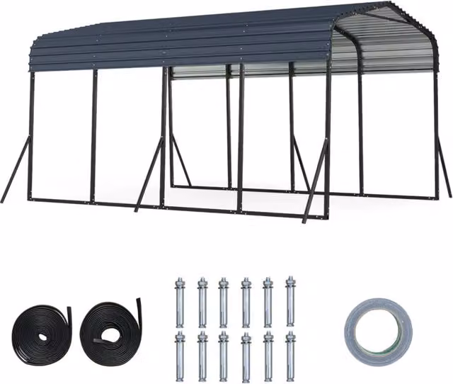 Carport Design Mania con tetto rigido e 4 gambe inclinate per SUV ed eventi, colore Nero, L: 440 cm, P: 300 cm, H: 250 cm