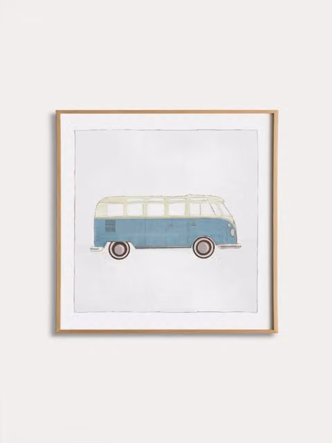 Poster illustrato con animali per bambini Blue-van di Kenay Home, colori blu e bianco, 30 x 30 cm