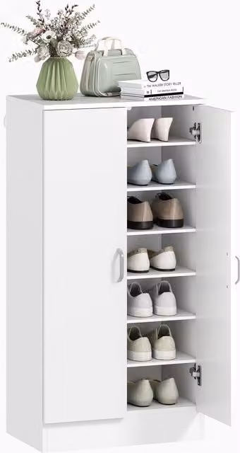Armadietto per scarpe HOMCOM bianco con ante soft-close e ripiani regolabili per ingresso, capacità 14 paia, L: 55 cm, P: 35 cm, H: 108 cm