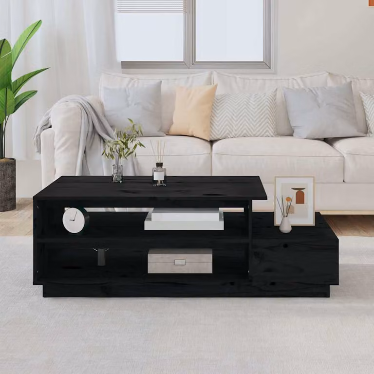 vidaXL Tavolino da Salotto Moderno Nero in Legno di Pino Massello L: 120 cm, P: 50 cm, H: 40,5 cm