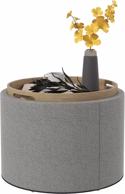 Pouf Contenitore Minimal con Vassoio in Velluto Grigio L/P/H: 56 x 56 x 42 cm