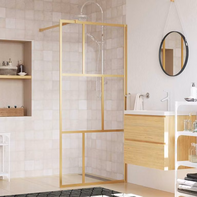Parete per doccia walk-in vidaXL in vetro trasparente ESG con finitura oro L: 80 cm, H: 195 cm