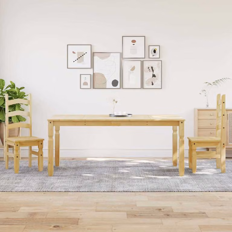 Set da pranzo vidaXL Panama in legno di pino con tavolo rettangolare e 3 sedie, colore marrone e beige