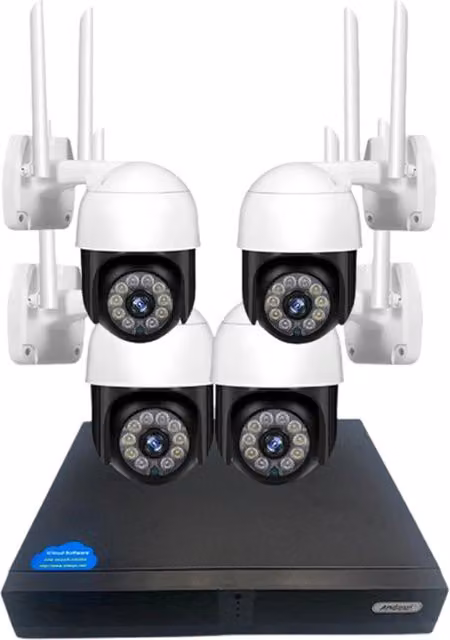 Set di 4 telecamere di sorveglianza impermeabili Andowl con registratore professionale e gestione tramite smart app, colore bianco