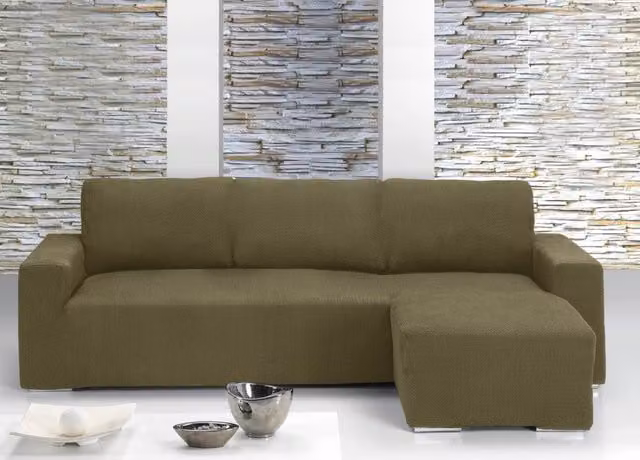 Copridivano con penisola chaise longue Mod Capri color biscotto Biancheriaweb, lato destro
