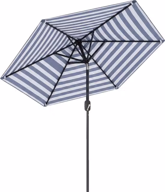 Ombrellone da giardino inclinabile Outsunny con apertura a manovella, palo centrale in metallo e 6 stecche, Blu e Bianco, Diametro: 230 cm