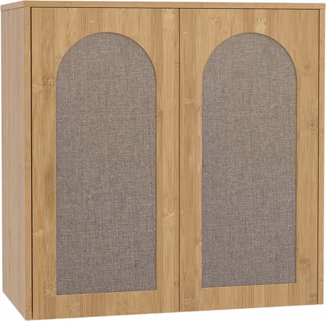 Armadio da parete per bagno HOMCOM con 2 ante effetto rattan e chiusura soft-close, rovere