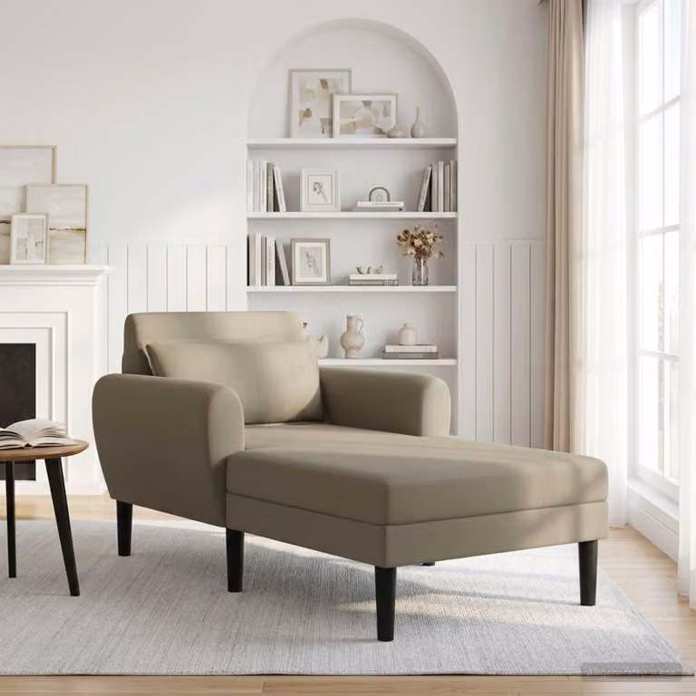 Chaise longue moderna vidaXL in velluto beige e marrone con cuscini inclusi e coperture rimovibili L/P/H: 168 x 94 x 83 cm