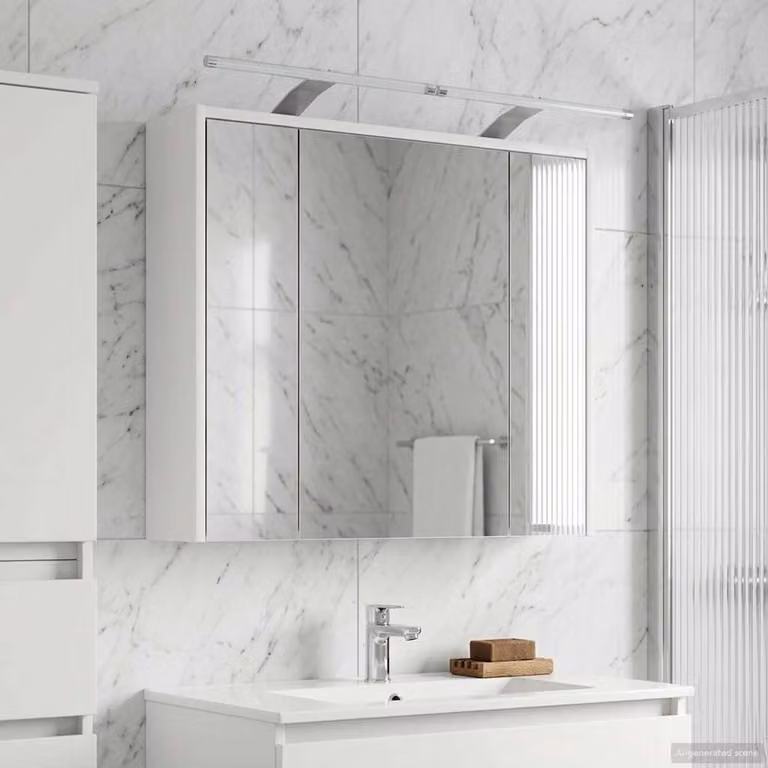 Mobiletto per specchio da bagno vidaXL Bianco con illuminazione LED e specchio, L: 73,5 cm, P: 16 cm, H: 62,5 cm