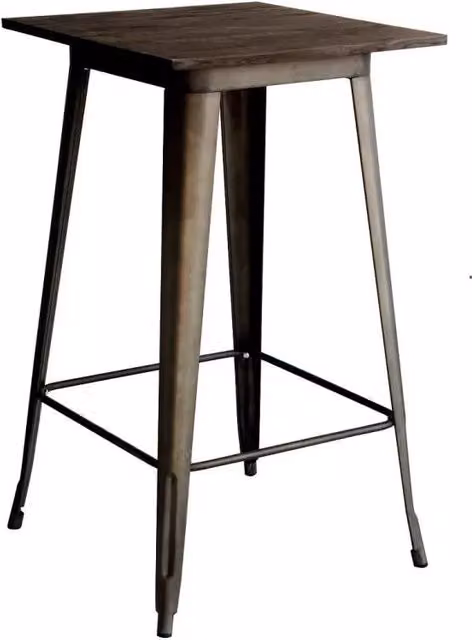 Tavolo alto in stile industrial MOBILI 2G con piano in legno wenge e struttura in metallo colore canna di fucile, L 60 cm x P 60 cm x H 105 cm