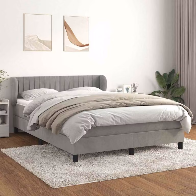 vidaXL Giroletto a Molle con Materasso Ibrido in Velluto Grigio Chiaro L/P/H: 140 x 190 cm